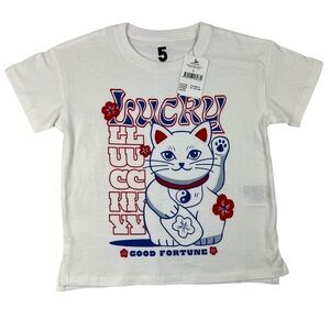Cotton On Kids Poppy Short Sleeve Lucky Cat Graphic Tee - Size 5
